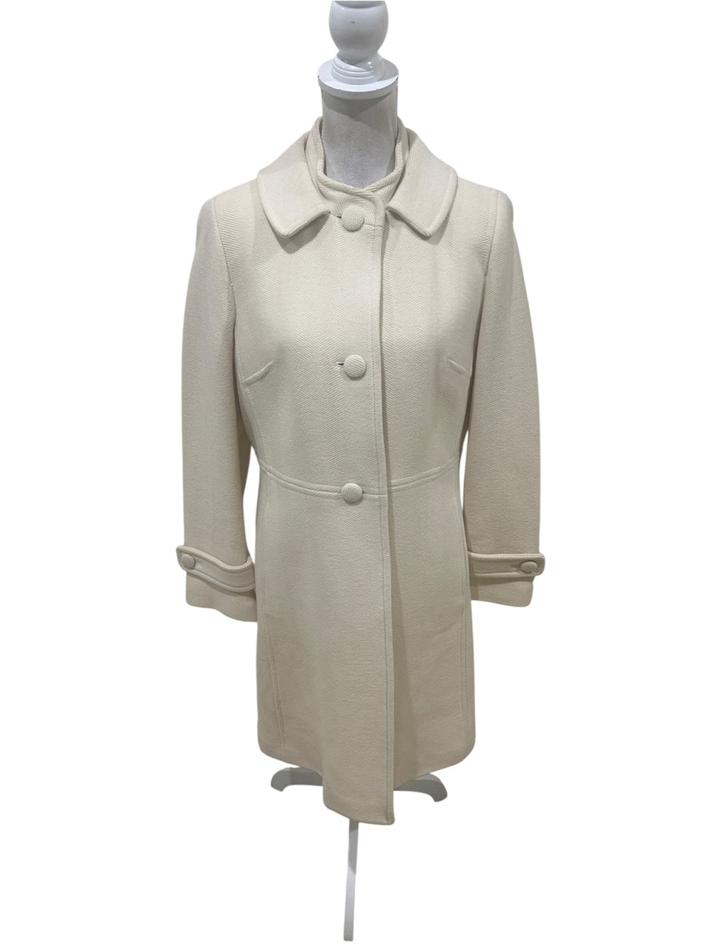Talbots Cream Single-Breasted lined Pea Coat jacket Covered Buttons size 8